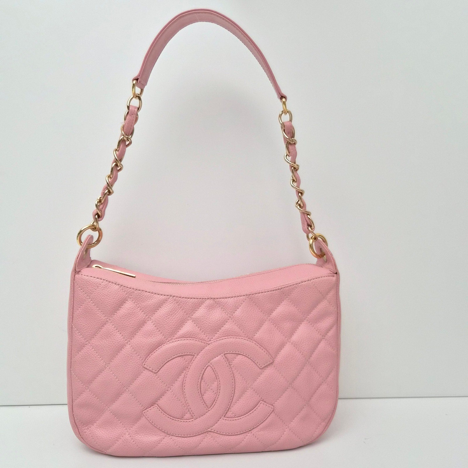 Chanel Vintage Timeless CC Shoulder Bag Pink Caviar Gold Hardware