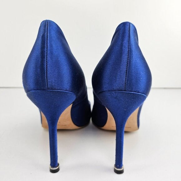 Manolo Blahnik Blue Satin Hangisi Crystal Pumps Size US 7.5 / EU 37.5