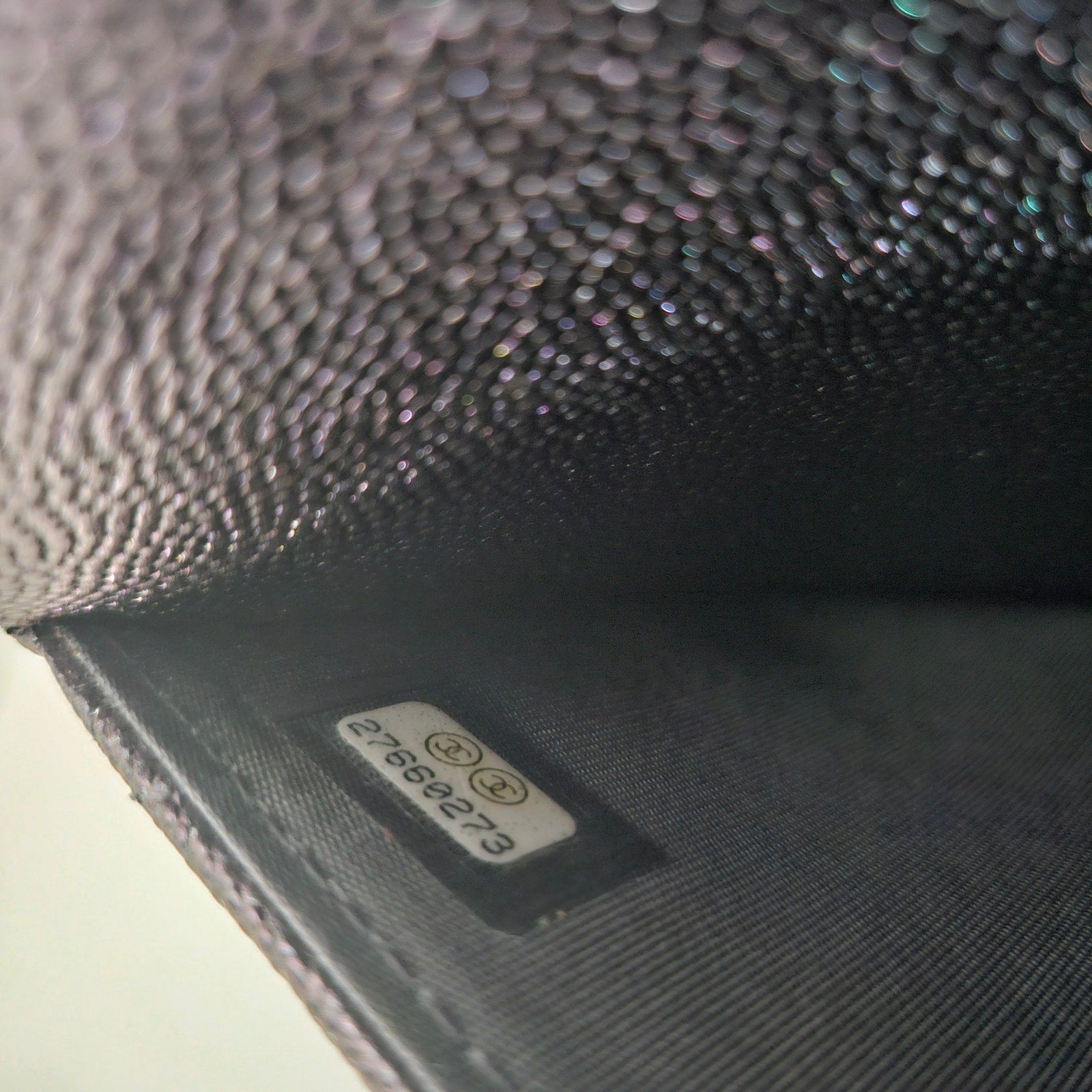 Chanel Iridescent Caviar Quilted Wallet On Chain WOC Pearl CC