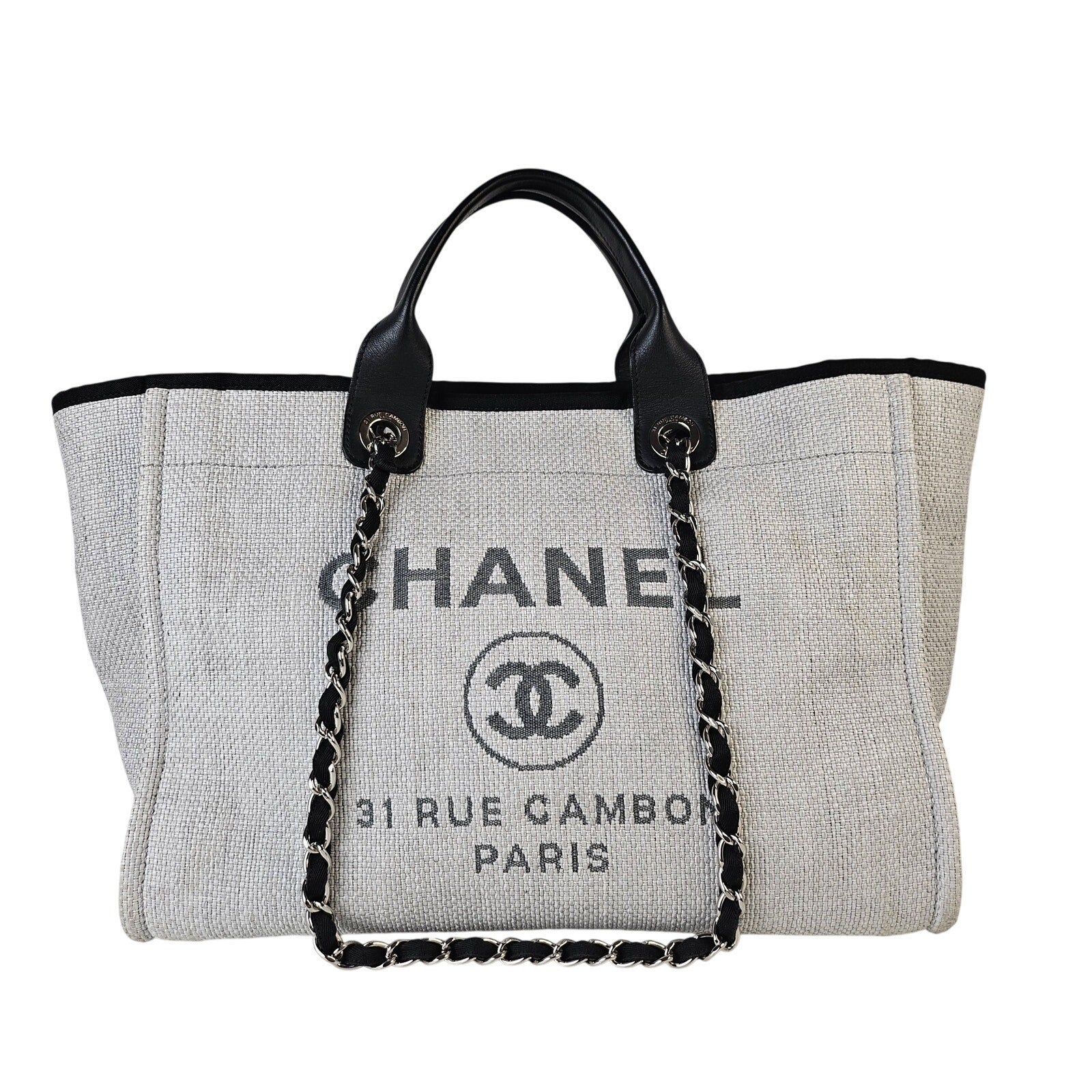 Chanel Woven Raffia Medium Deauville Tote Bag Gray