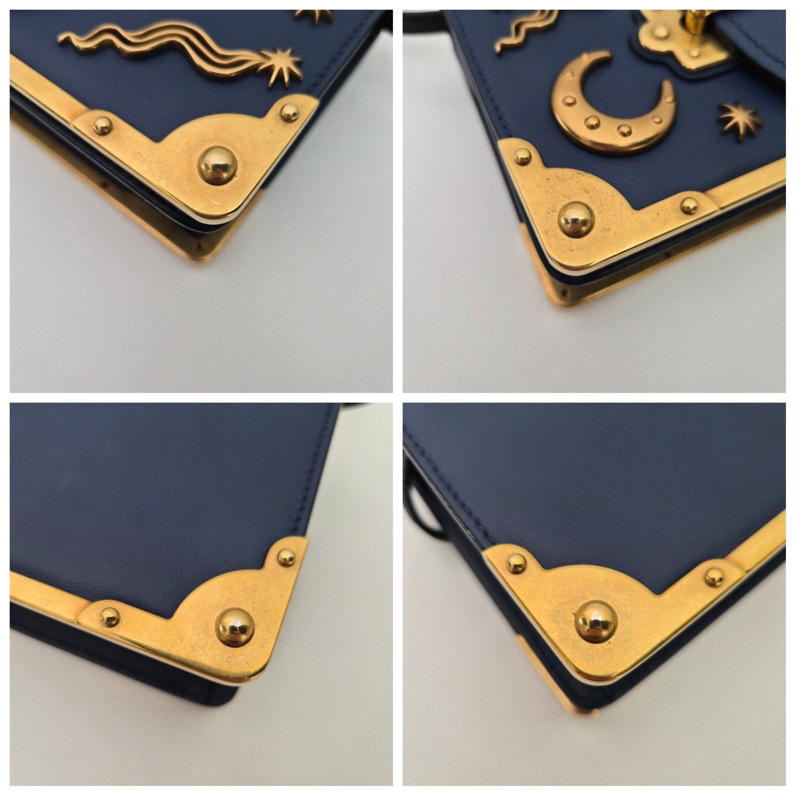 Prada Blue Cahier Small Astrology Moon Star Crossbody Bag