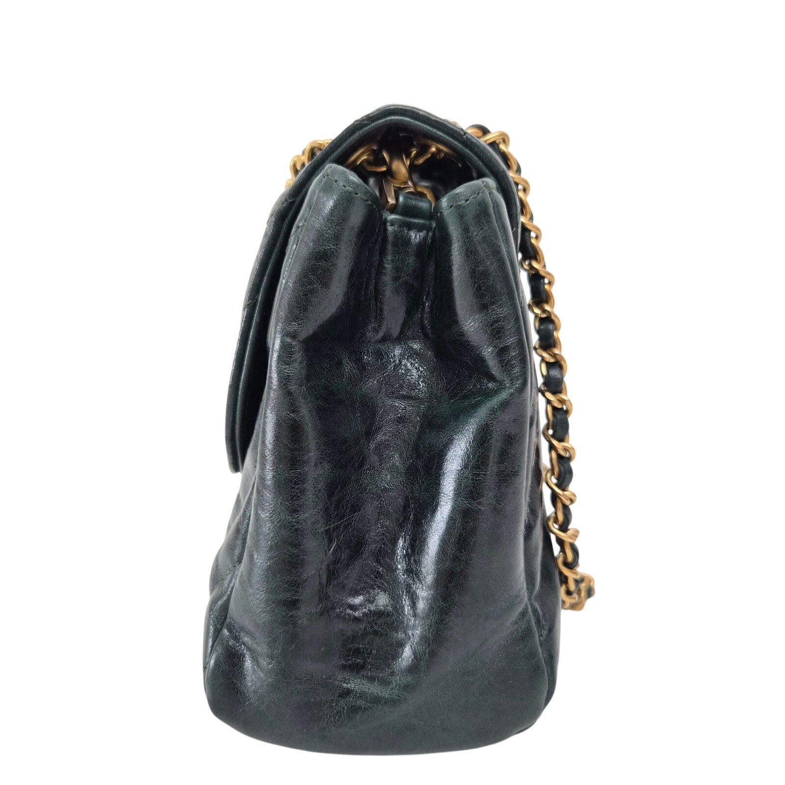 Chanel Dark Green Chevron Hampton Flap Shoulder Bag