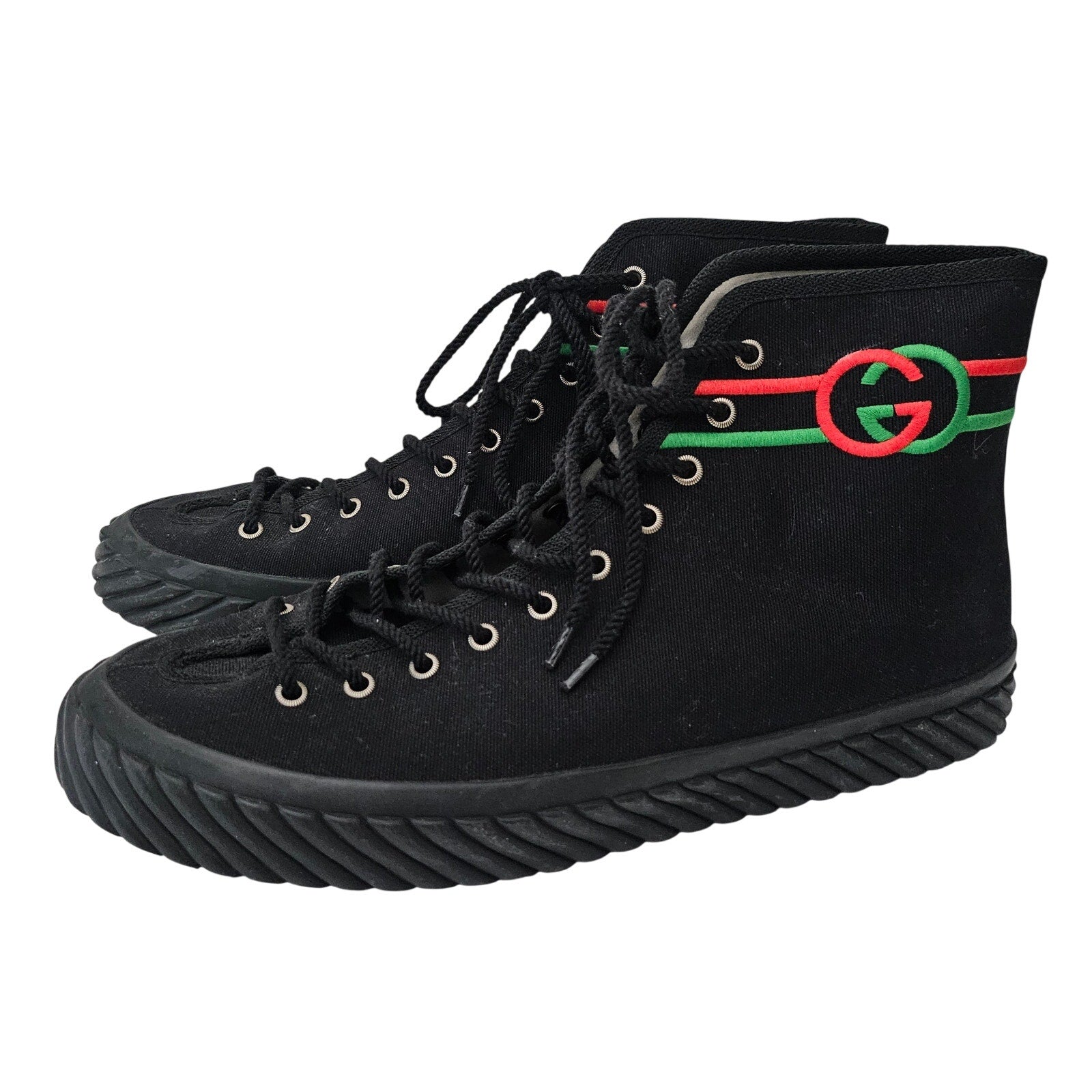 Gucci Interlocking High Top Black Canvas Sneakers Size US 12.5 / EU 42.5