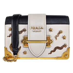 Prada Astrology Moon Stars Small Leather Cahier GHW Crossbody Bag White