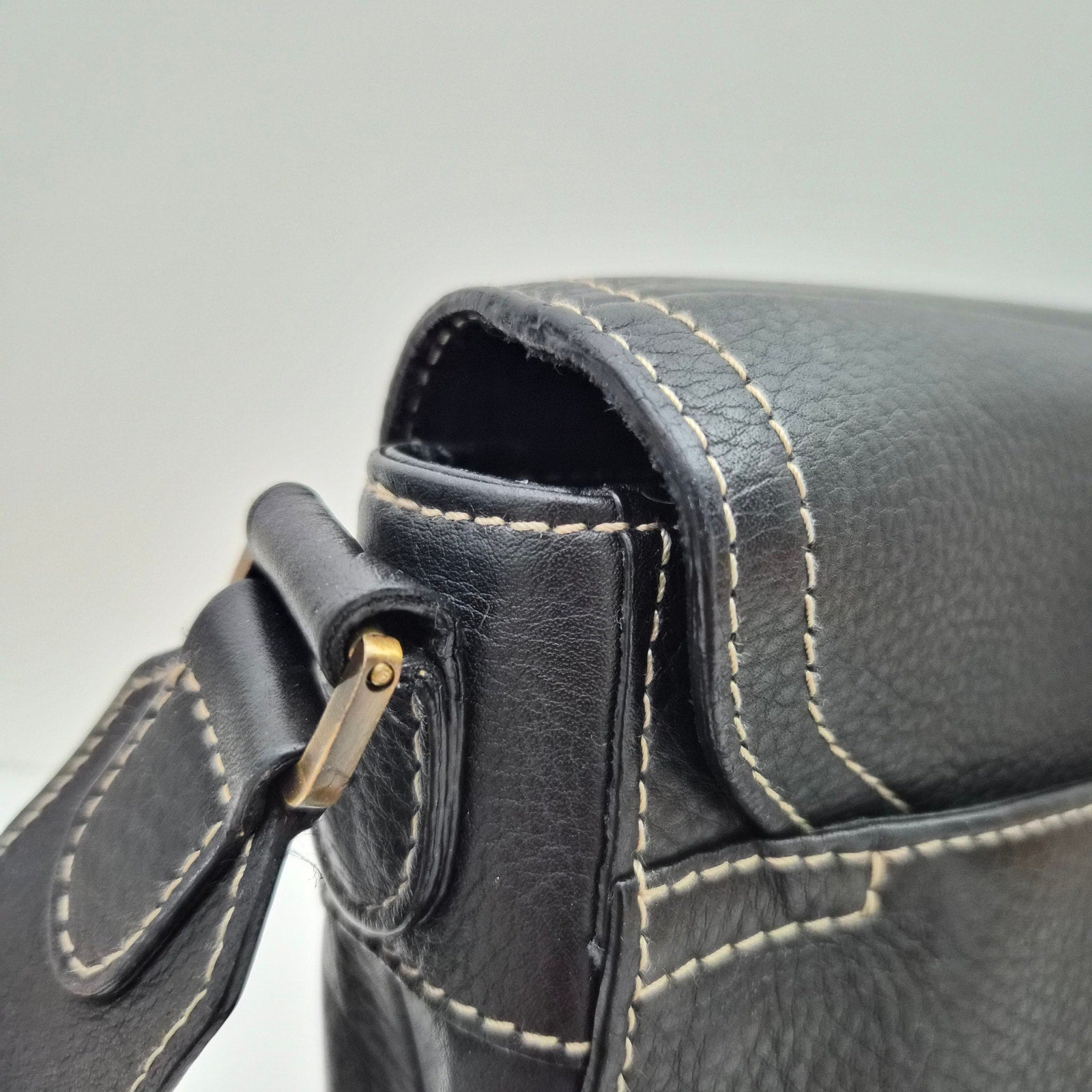 Christian Dior Vintage Saddle Messenger Bag Leather Black