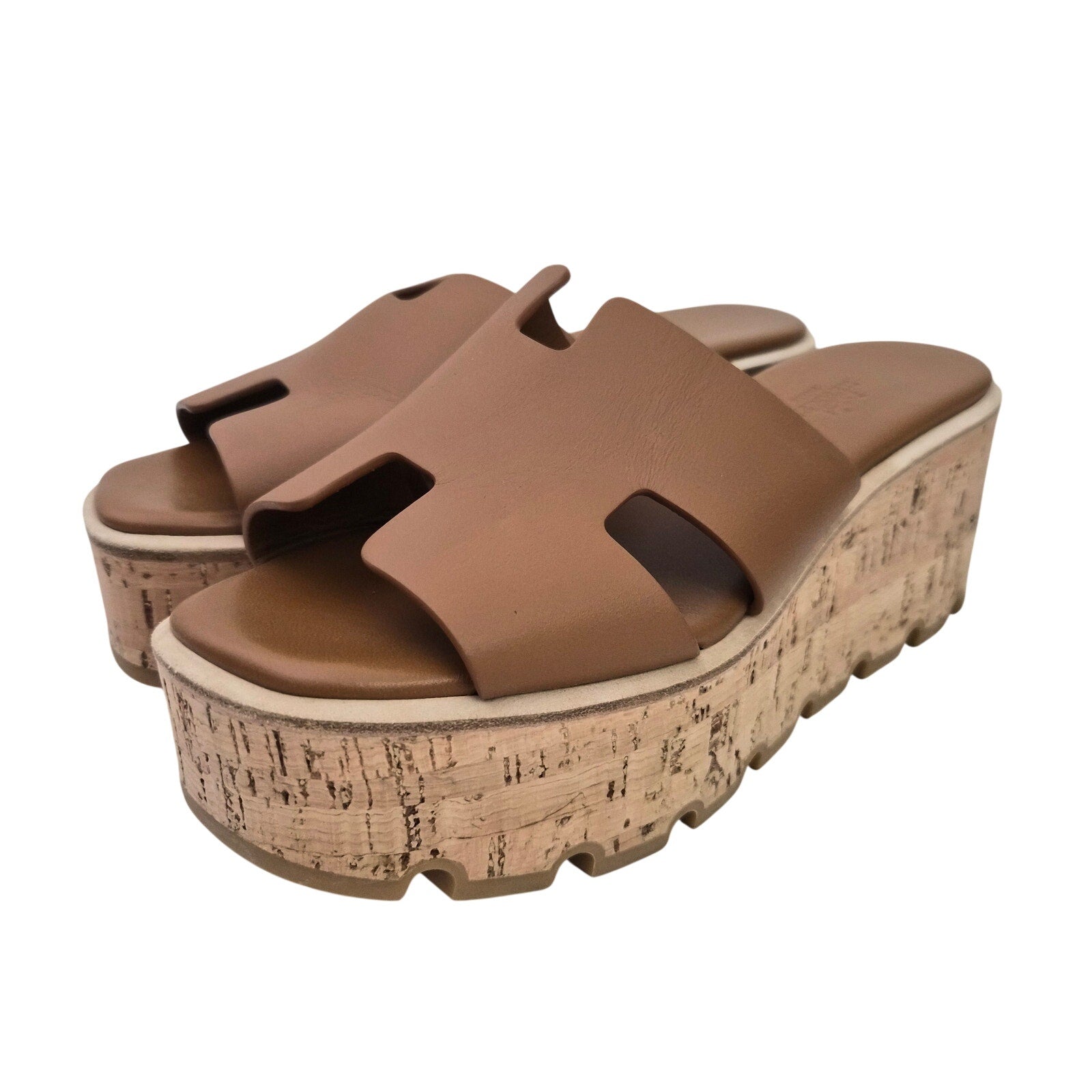 Hermes Calfskin Cork Eze 30 Sandals 36 Gold