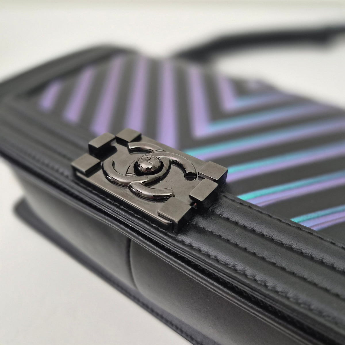 Chanel Iridescent Chevron Medium Boy Bag Black