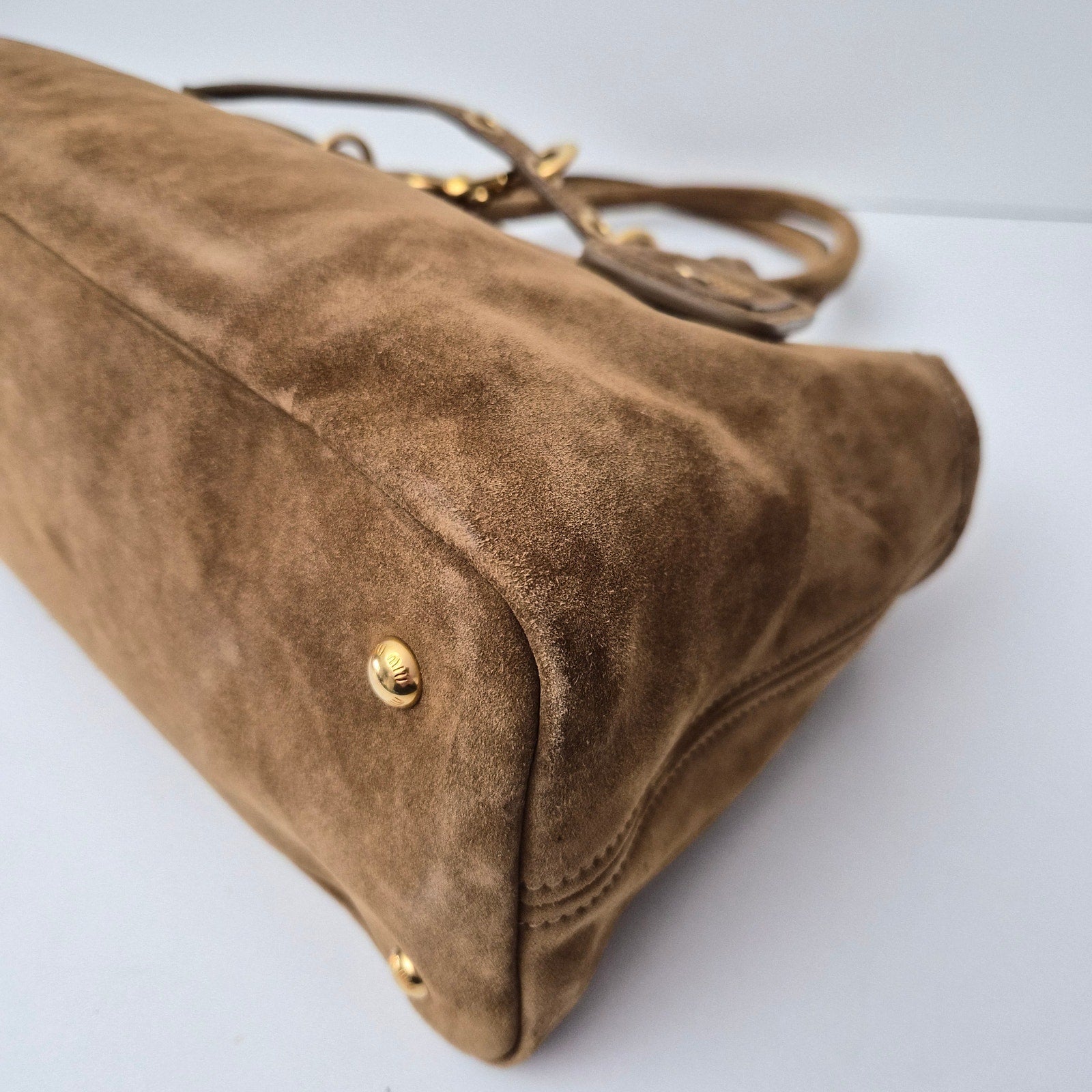Miu Miu Camoscio Large Aventure Suede Bag Olive Green
