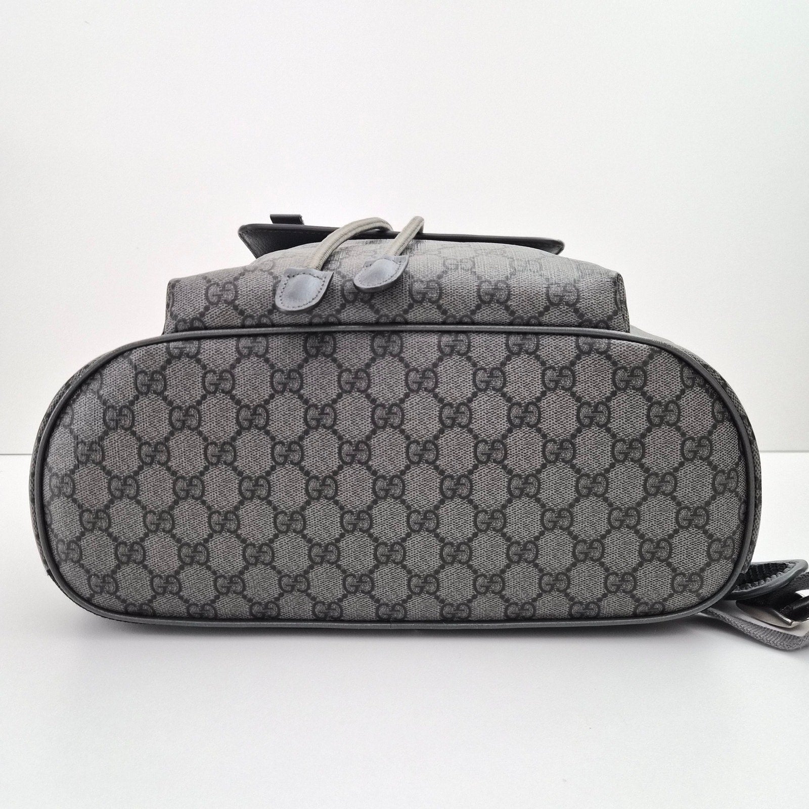 Gucci Ophidia Large Double Buckle Gray GG Canvas Backpack New