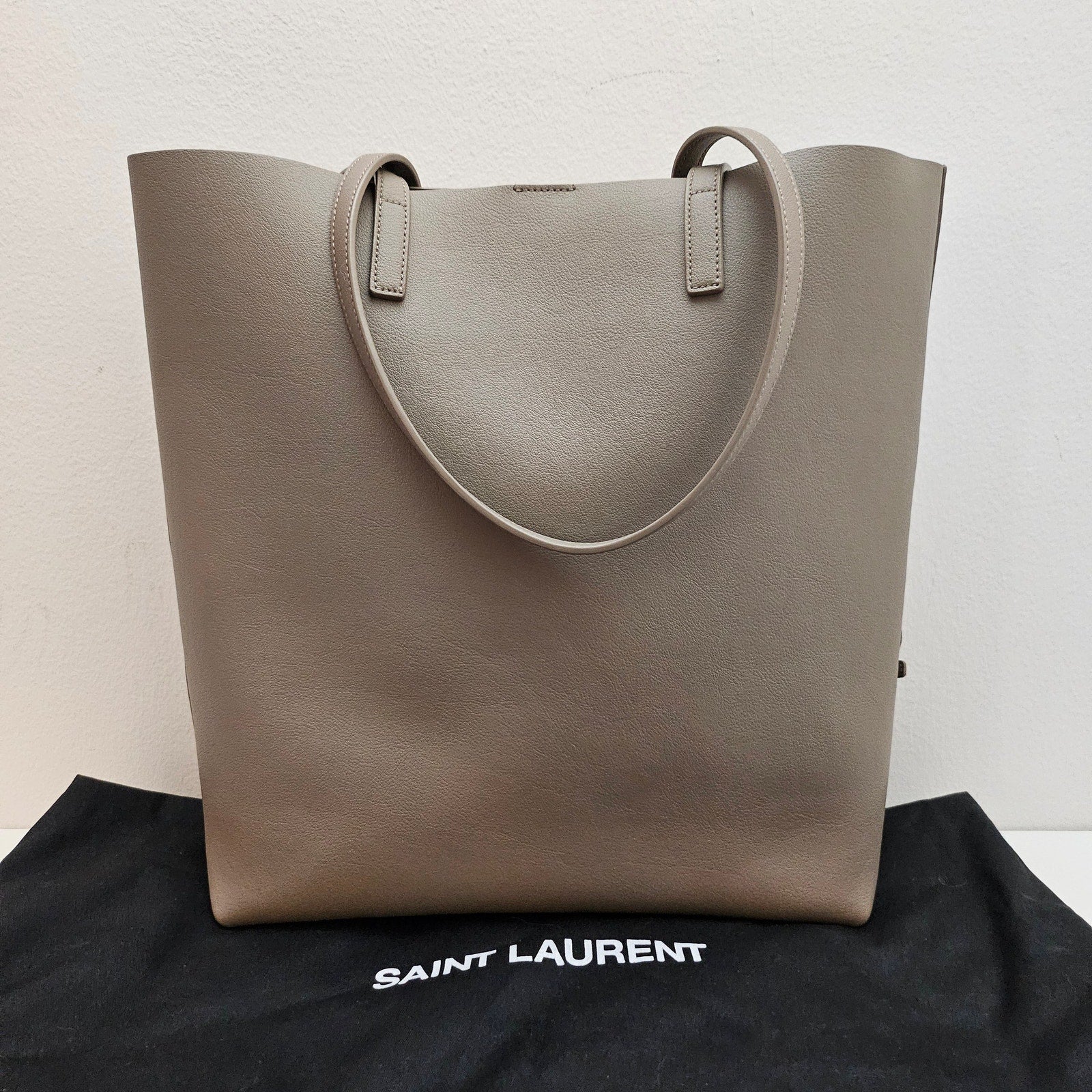 Saint Laurent Leather North-South Shopping Tote Gray