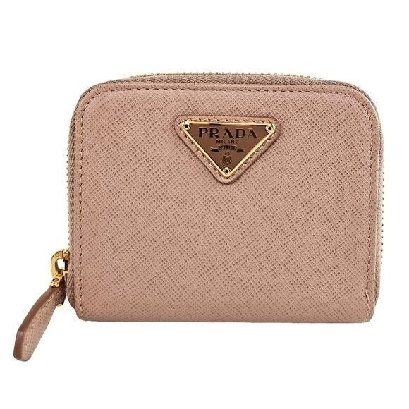 Prada Saffiano Zip Around Card Holder Beige