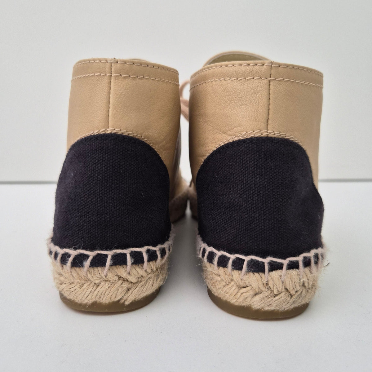 Chanel Beige Lambskin CC Logo High Top Espadrilles US 7 / EU 37