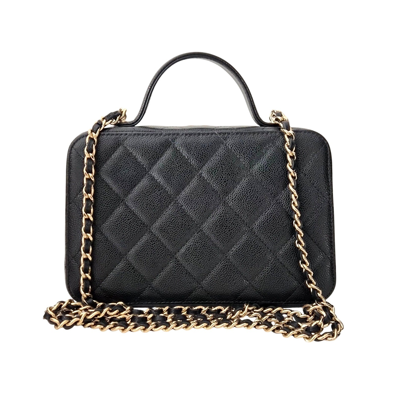 Chanel Caviar Quilted Top Handle Vanity With Chain Black
