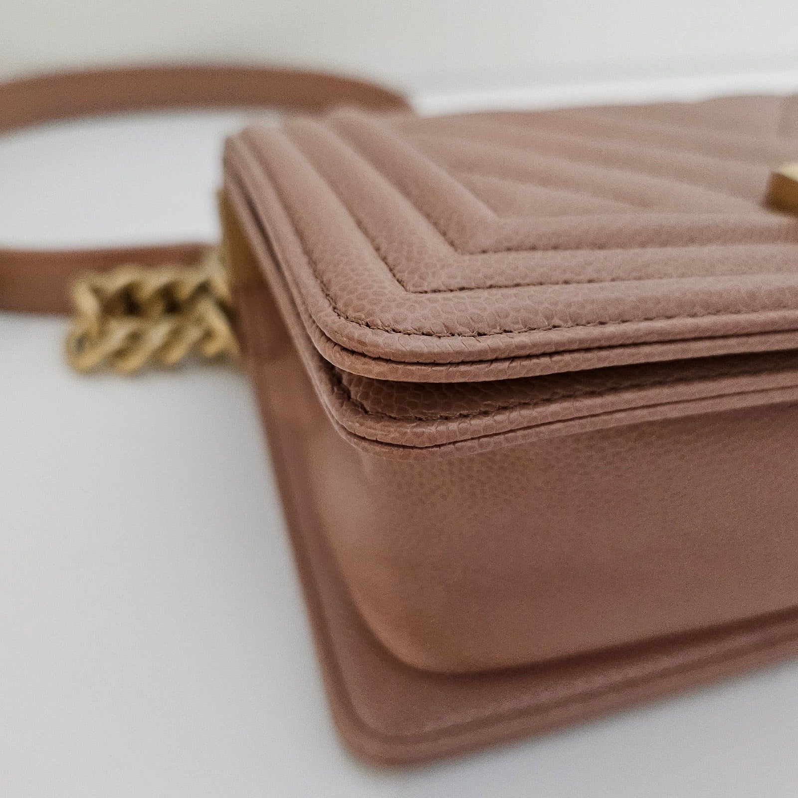 Chanel 18C Dark Beige Small Caviar Leather Boy Bag