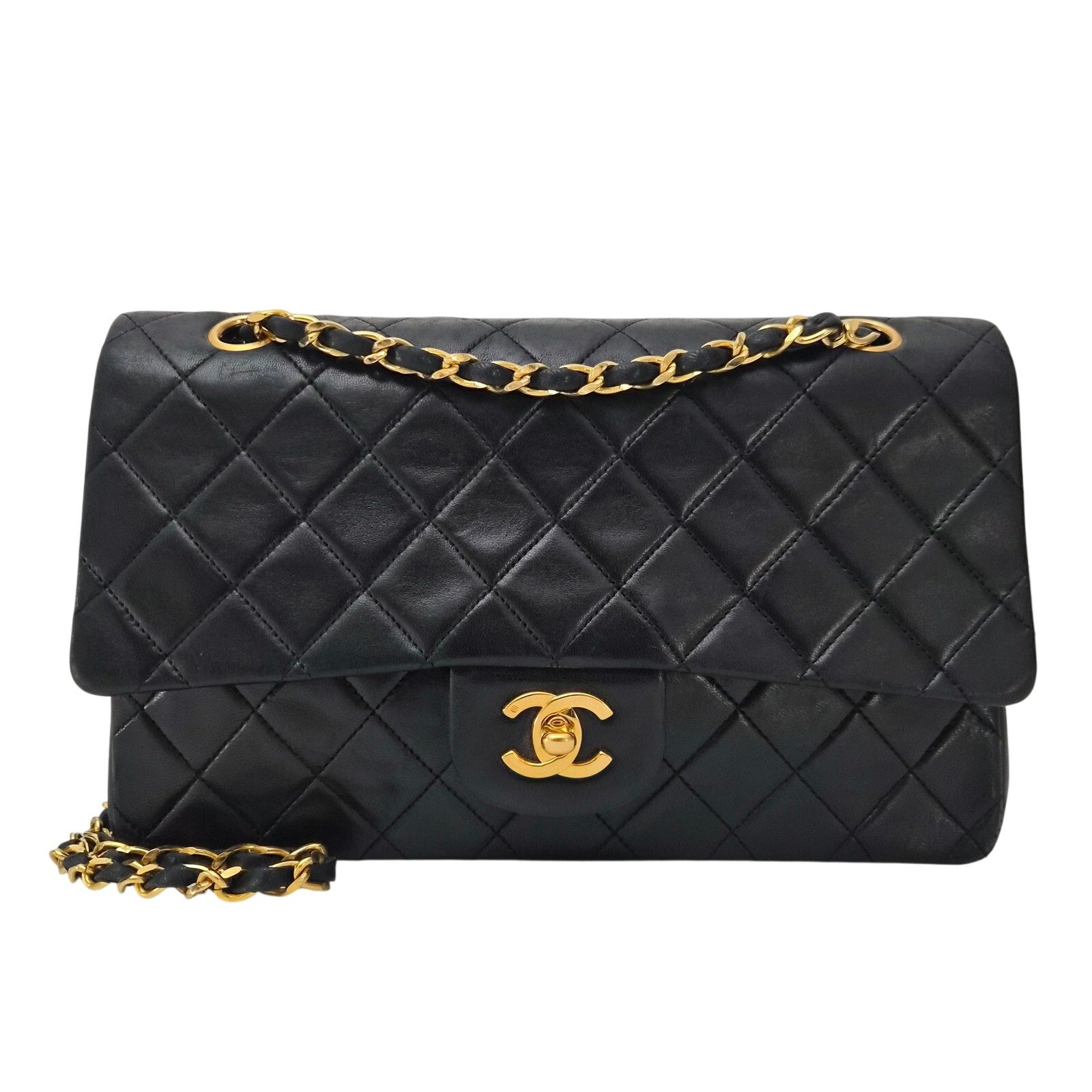 Chanel Vintage Classic Double Flap Bag Quilted Lambskin Medium Black