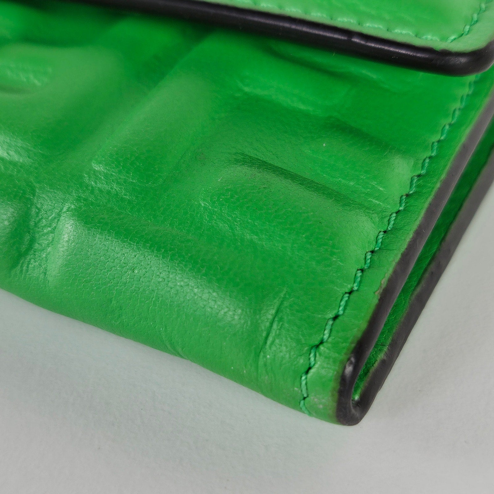 Fendi Baguette Continental Wallet on Chain Zucca Embossed Leather Green