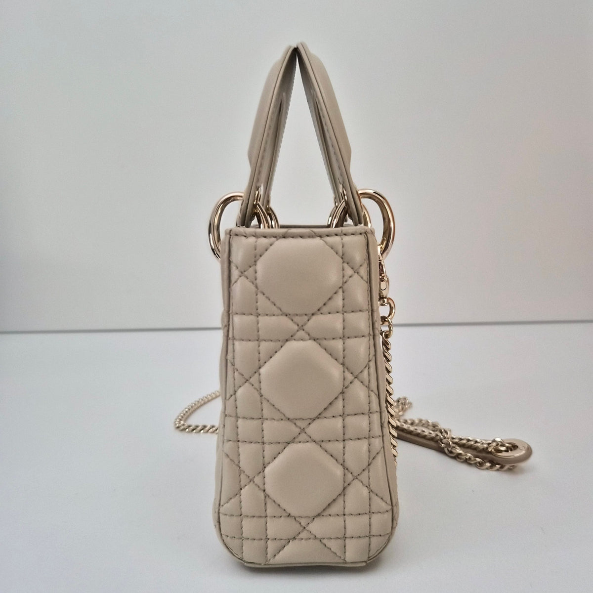 Christian Dior Lambskin Cannage Mini Lady Dior Beige