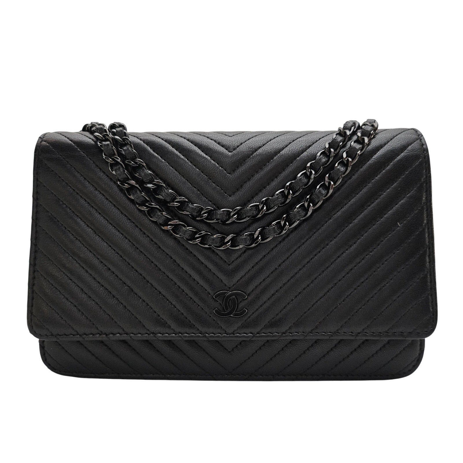 Chanel Chevron So Black Lambskin Wallet on Chain WOC