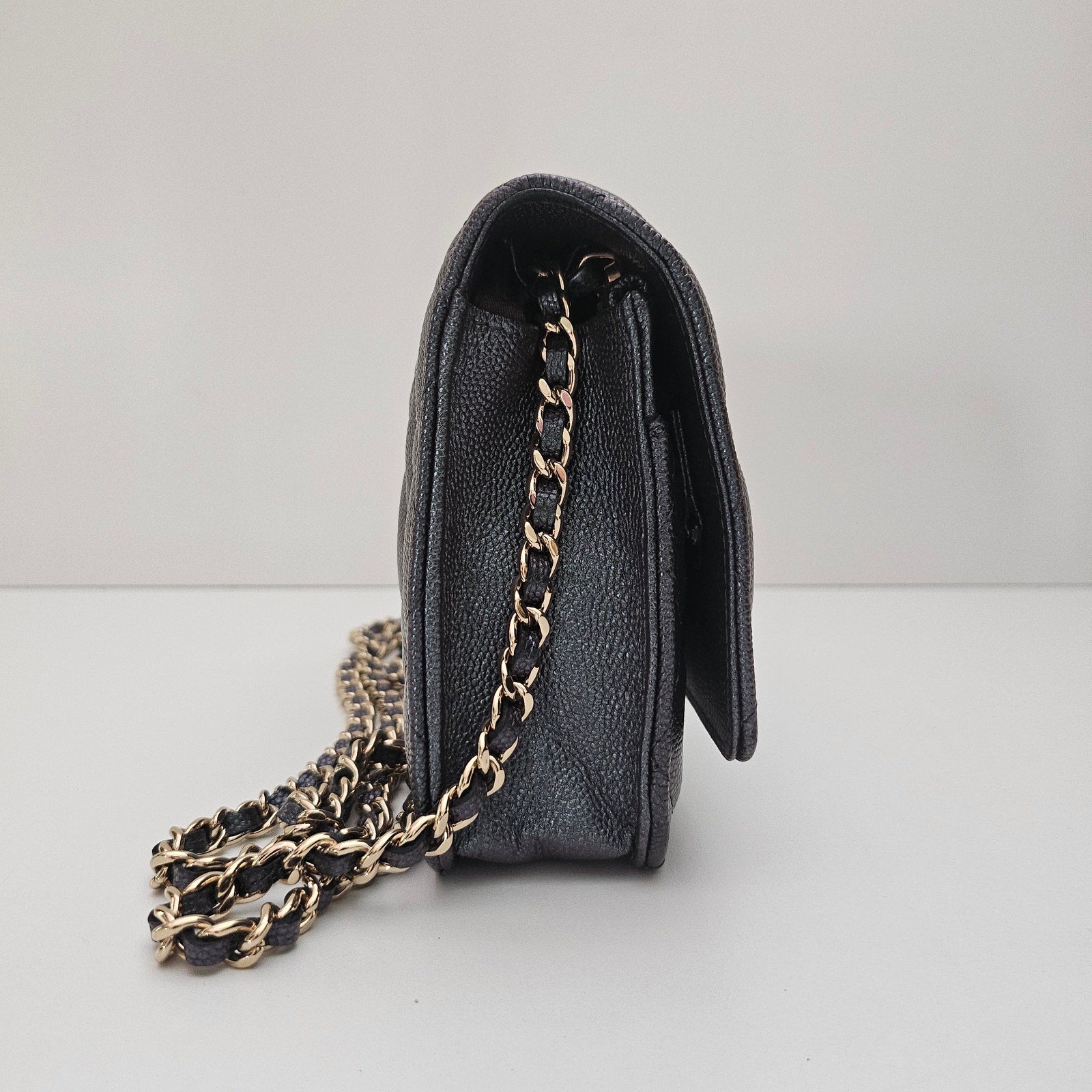 Chanel Iridescent Caviar Quilted Wallet On Chain WOC Pearl CC