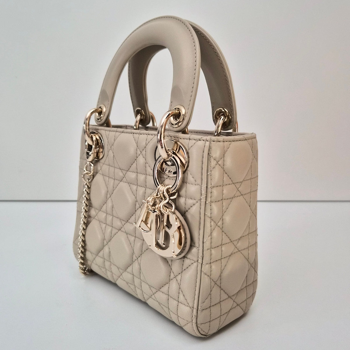 Christian Dior Lambskin Cannage Mini Lady Dior Beige