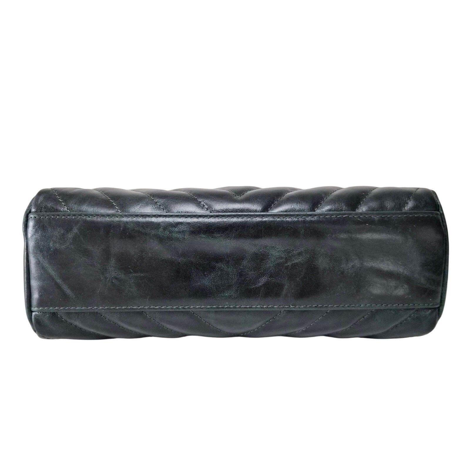 Chanel Dark Green Chevron Hampton Flap Shoulder Bag