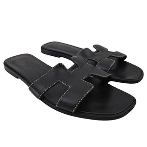 Hermes Oran Leather Sandals Black US 6 / EU 36