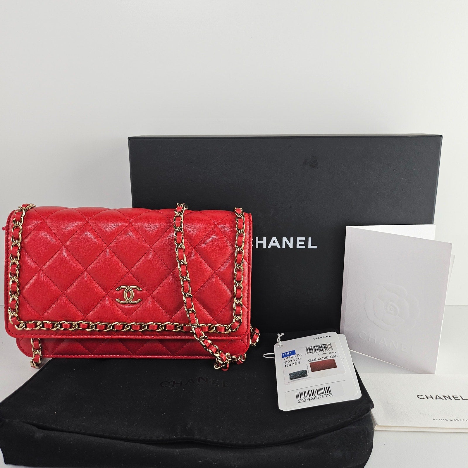 Chanel Chain Around Wallet on Chain Quilted Lambskin Red