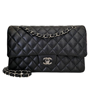 Chanel Classic Medium Glitter Flap 18C Iridescent Black Caviar Gunmetal Hardware
