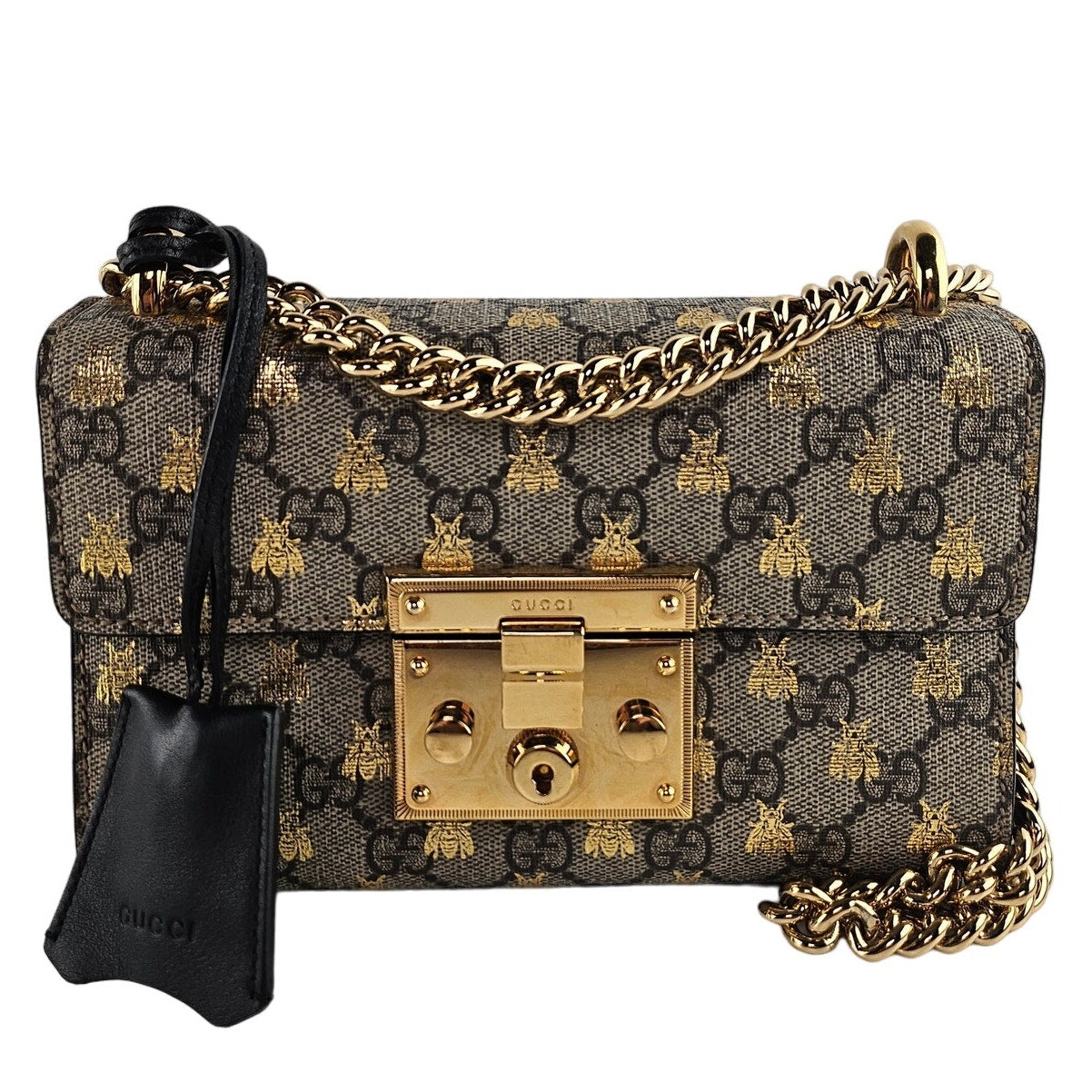 Gucci GG Supreme Monogram Bees Small Padlock Shoulder Bag Black