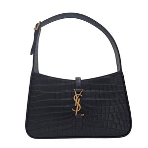 Saint Laurent Croc Leather Le 5 A 7 Hobo Black