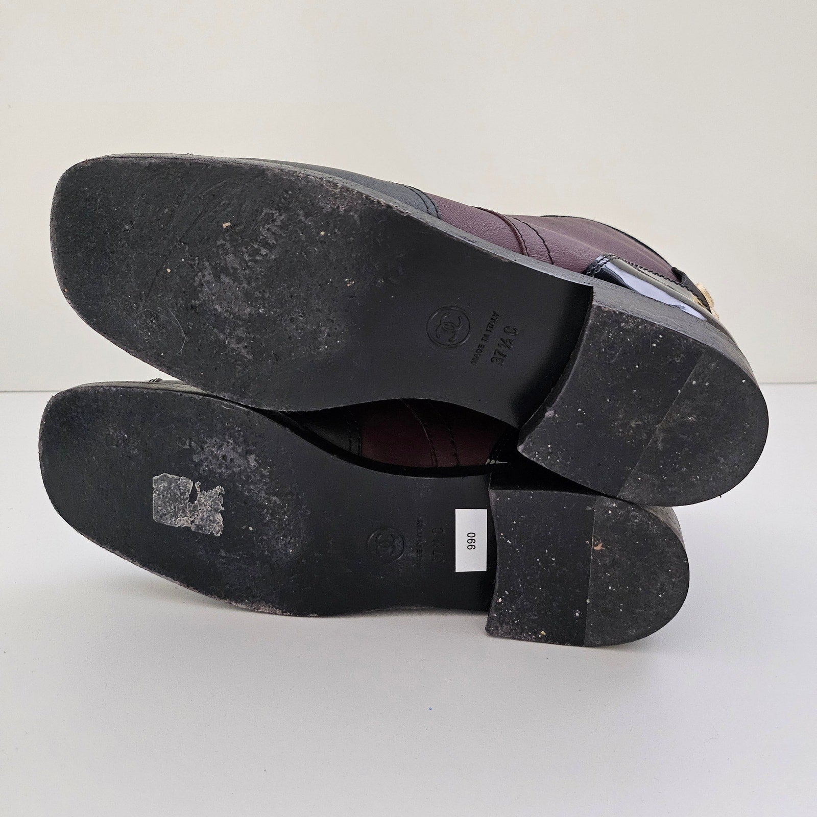 Chanel Burgundy/Black Patent and Leather CC Cap Toe Ankle Boots Size US 7.5 /  EU 37.5