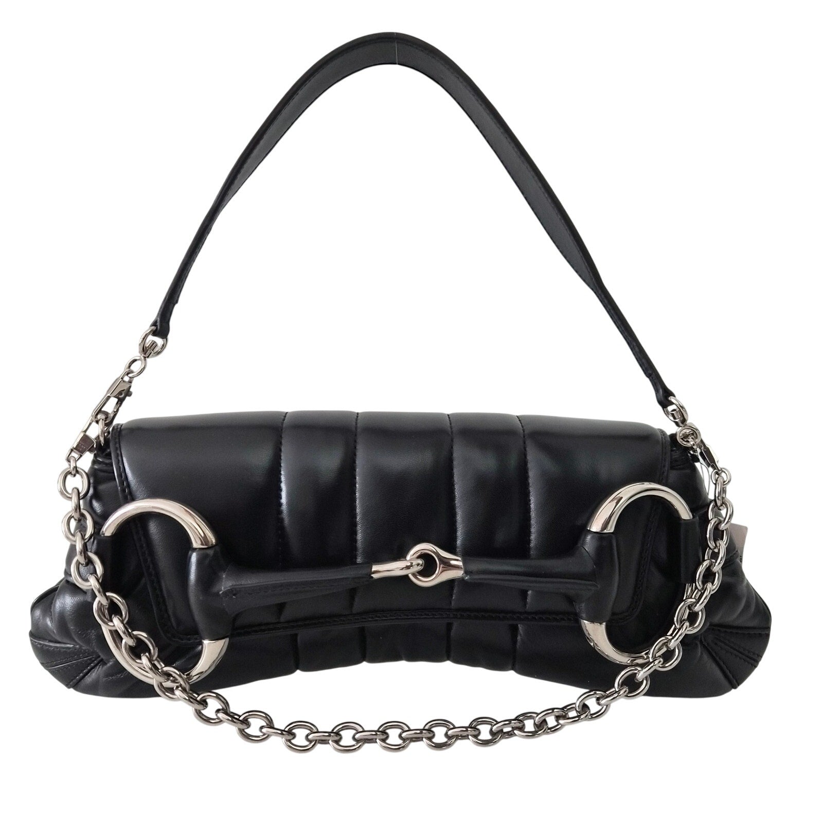 Gucci Large Horsebit Chain Shoulder Bag Vertical Quilted Leather Black