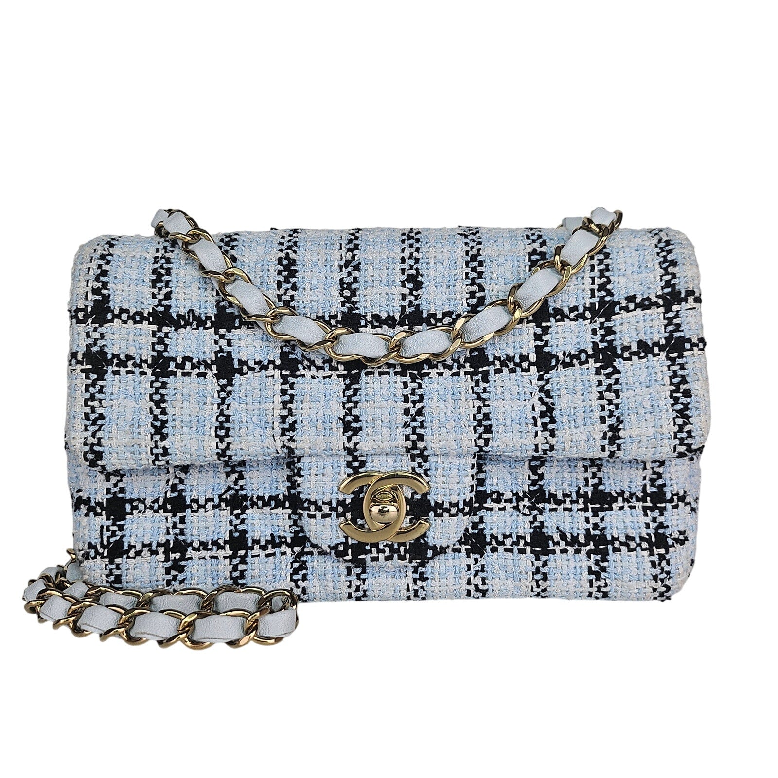Chanel 25S Mini Classic Flap Mixed Fibers Blue Tweed Crossbody