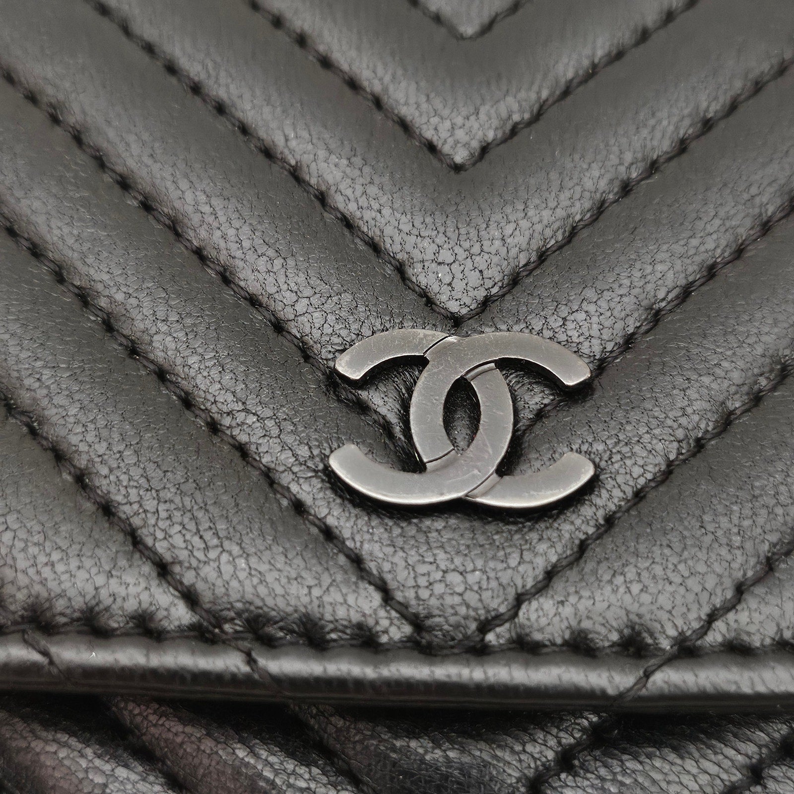 Chanel Chevron So Black Lambskin Wallet on Chain WOC