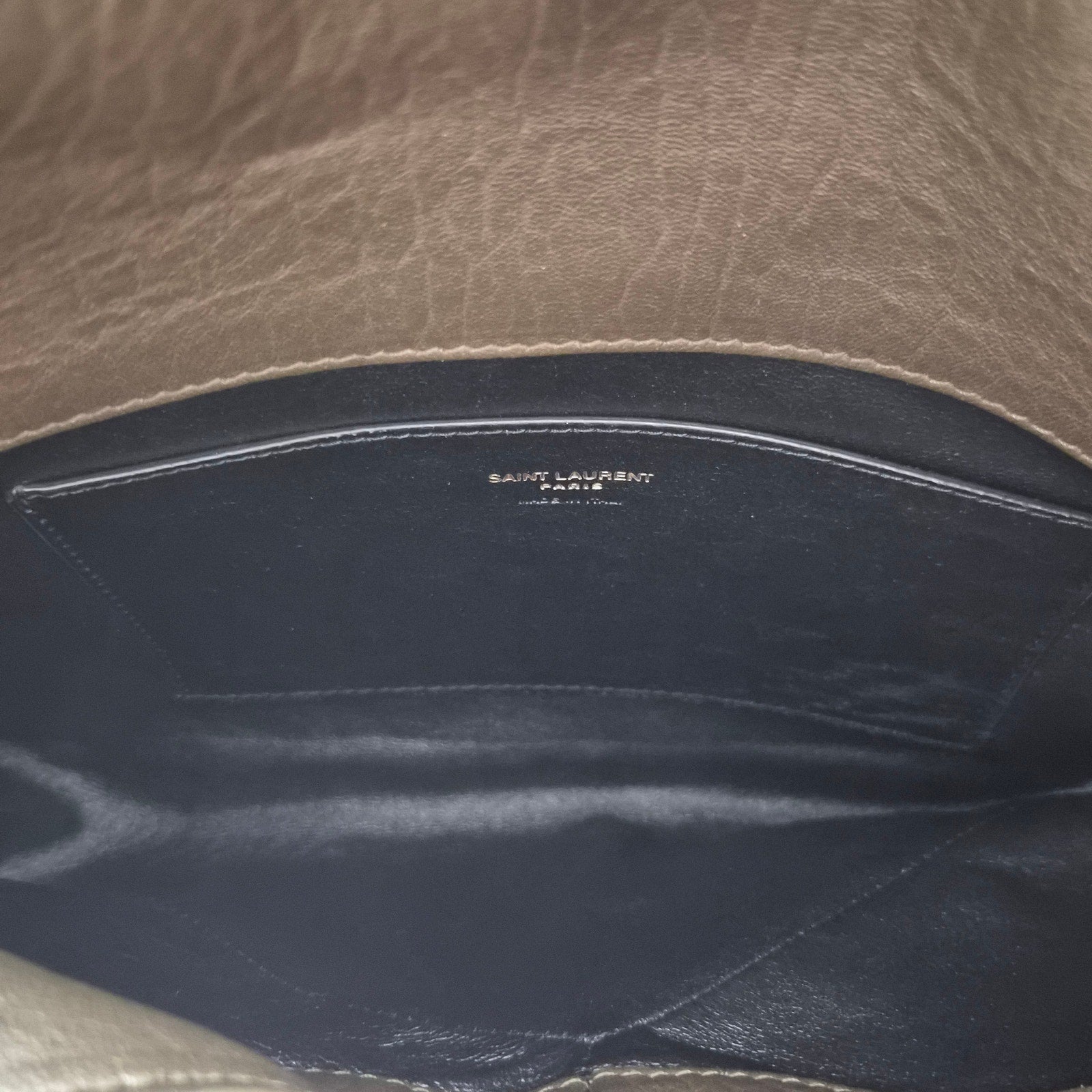 Saint Laurent Grained Lambskin Cassandre Envelope Pouch Taupe