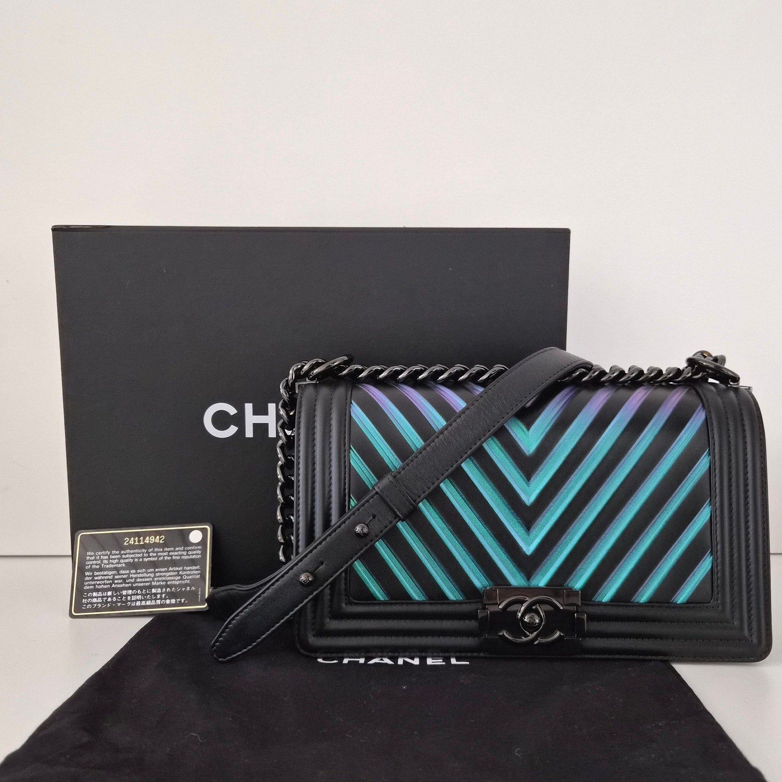 Chanel Iridescent Chevron Medium Boy Bag Black