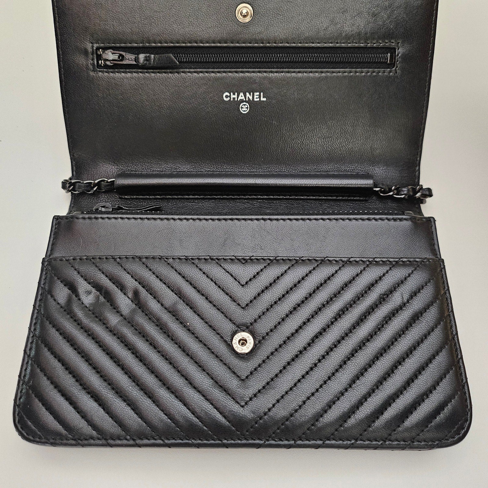 Chanel Chevron So Black Lambskin Wallet on Chain WOC