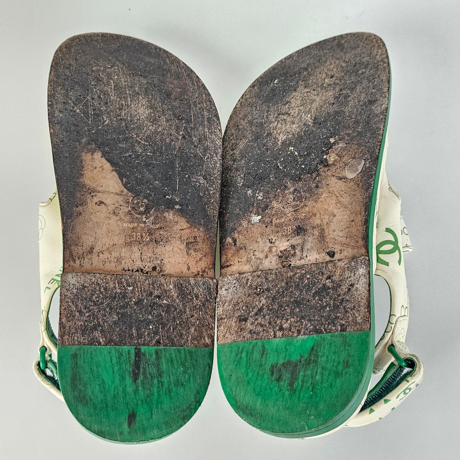 Chanel Green CC Dad Sandals US 8 / EU 38