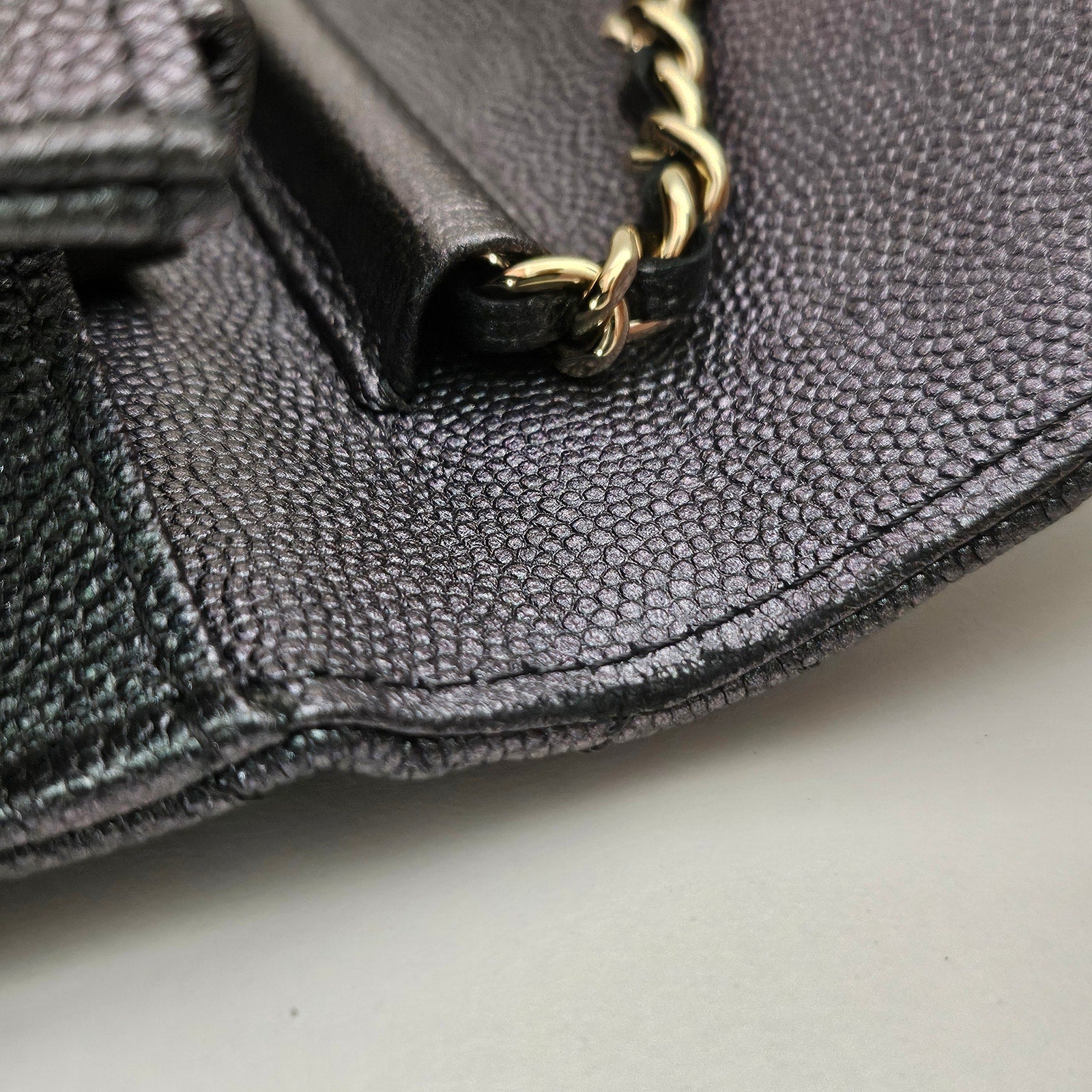 Chanel Iridescent Caviar Quilted Wallet On Chain WOC Pearl CC
