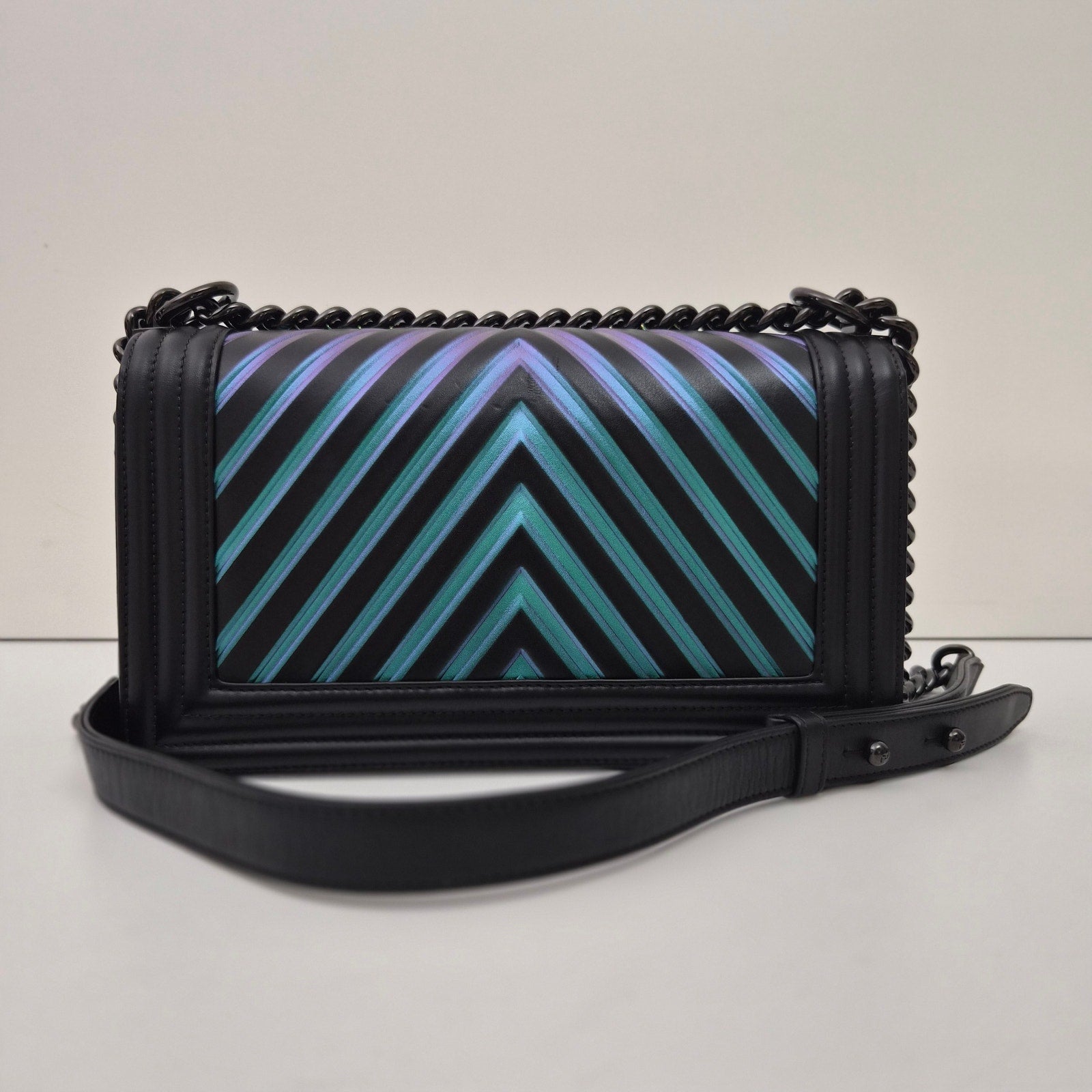 Chanel Iridescent Chevron Medium Boy Bag Black