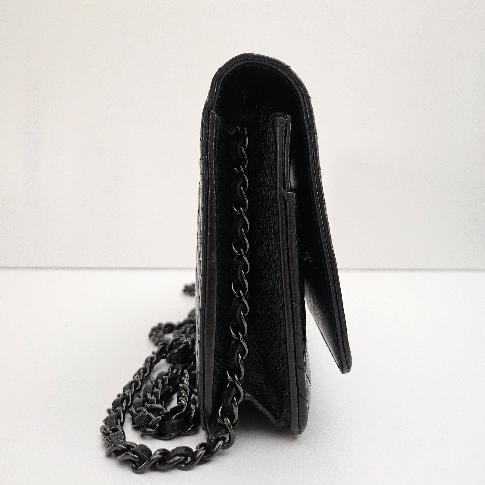 Chanel Chevron So Black Lambskin Wallet on Chain WOC