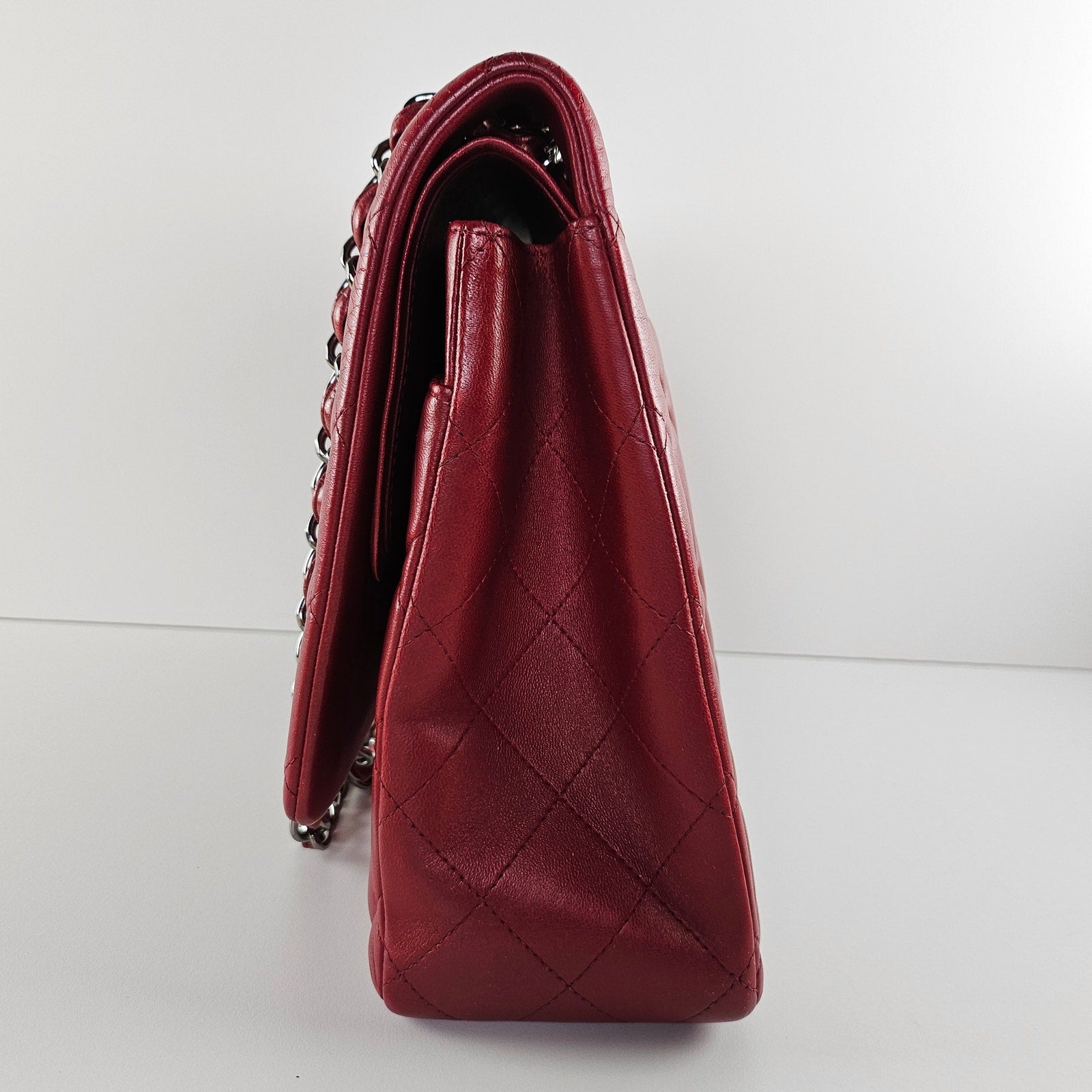 Chanel Burgundy Red Maxi Lambskin Classic Flap Bag