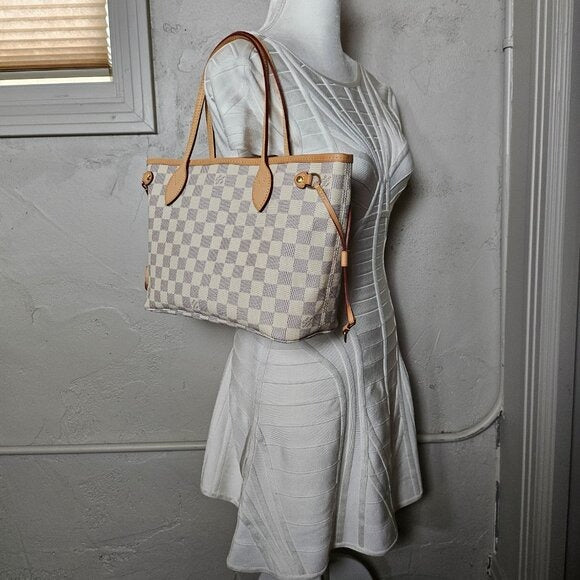 Louis Vuitton Neverfull Pm White Damier Azur Canvas Tote