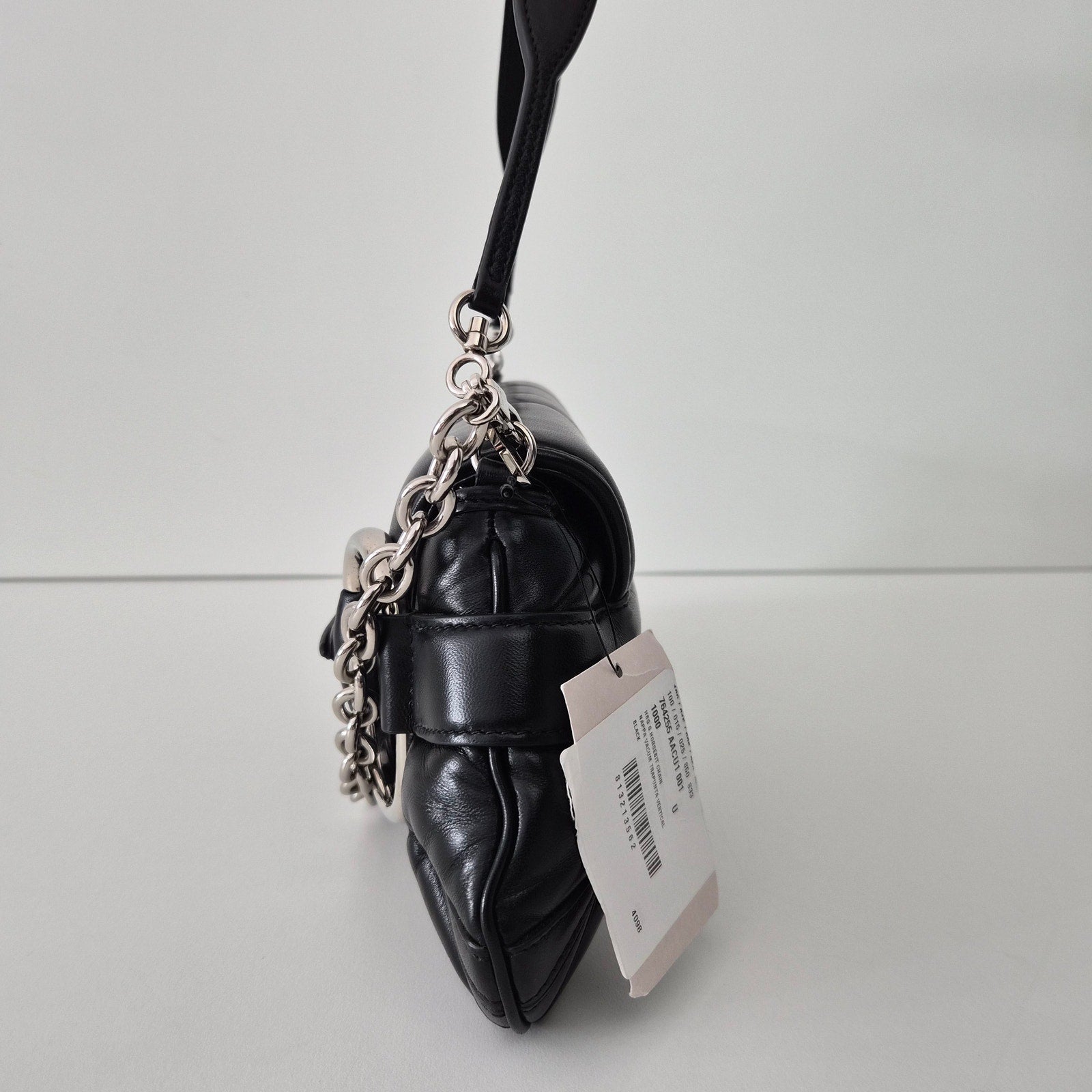 Gucci Large Horsebit Chain Shoulder Bag Vertical Quilted Leather Black