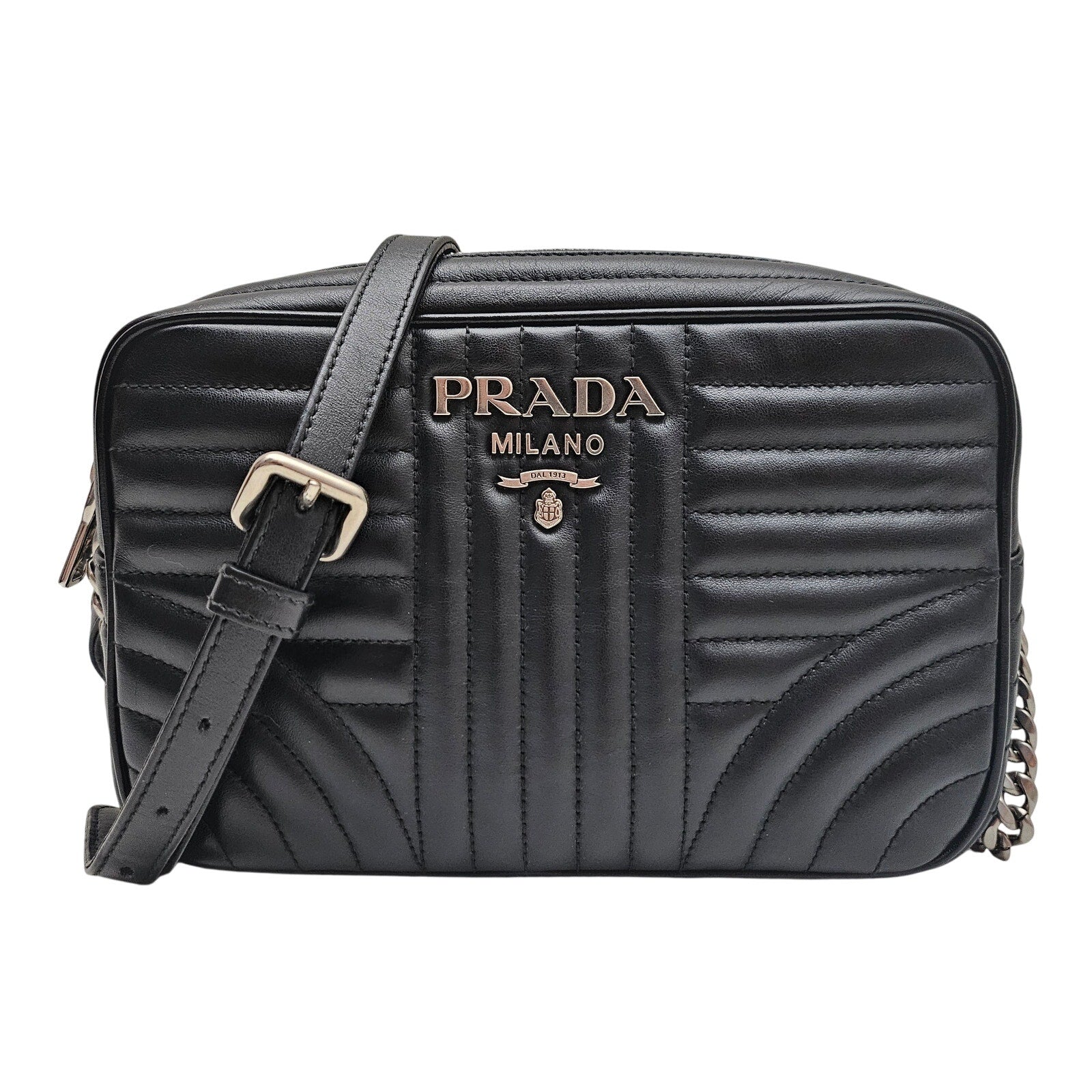 Prada Soft Calfskin Diagramme Camera Bag Black