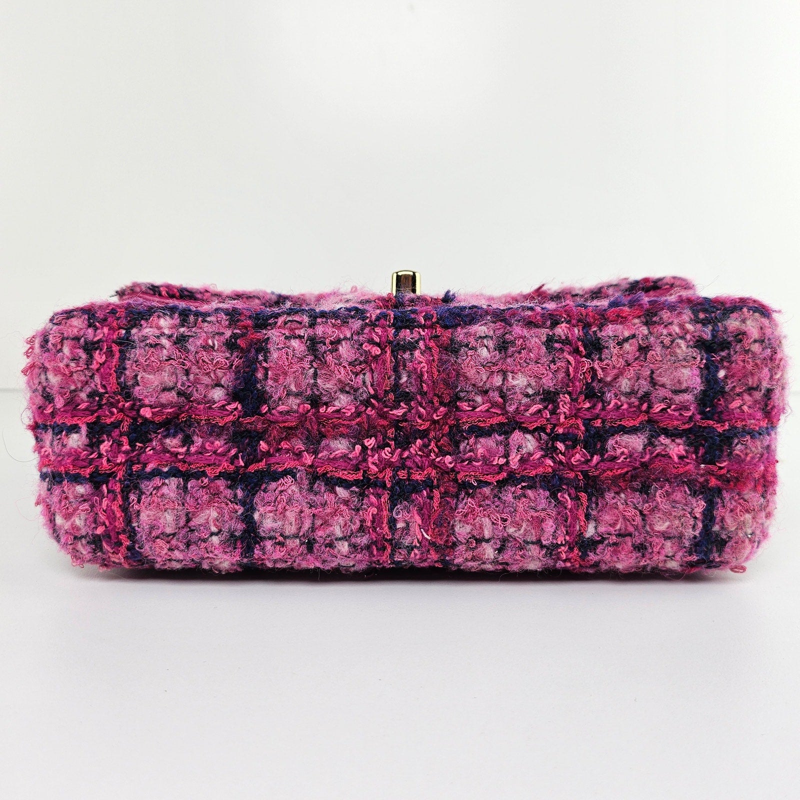 Chanel Mini Classic Flap Mixed Fibers Tweed Fuchsia Pink Crossbody