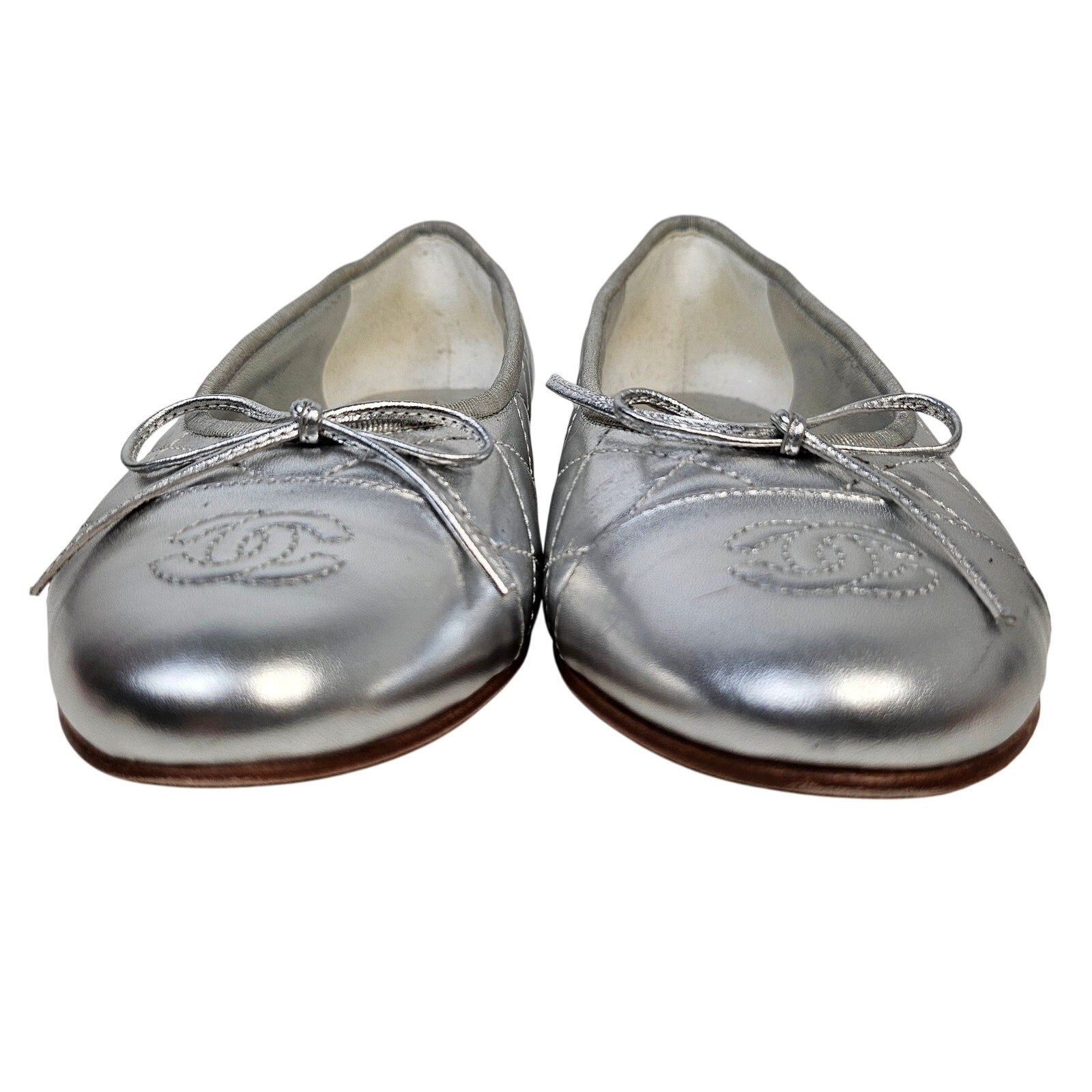 Chanel Silver Quilted Leather Ballet Flats US 8 / EU 38