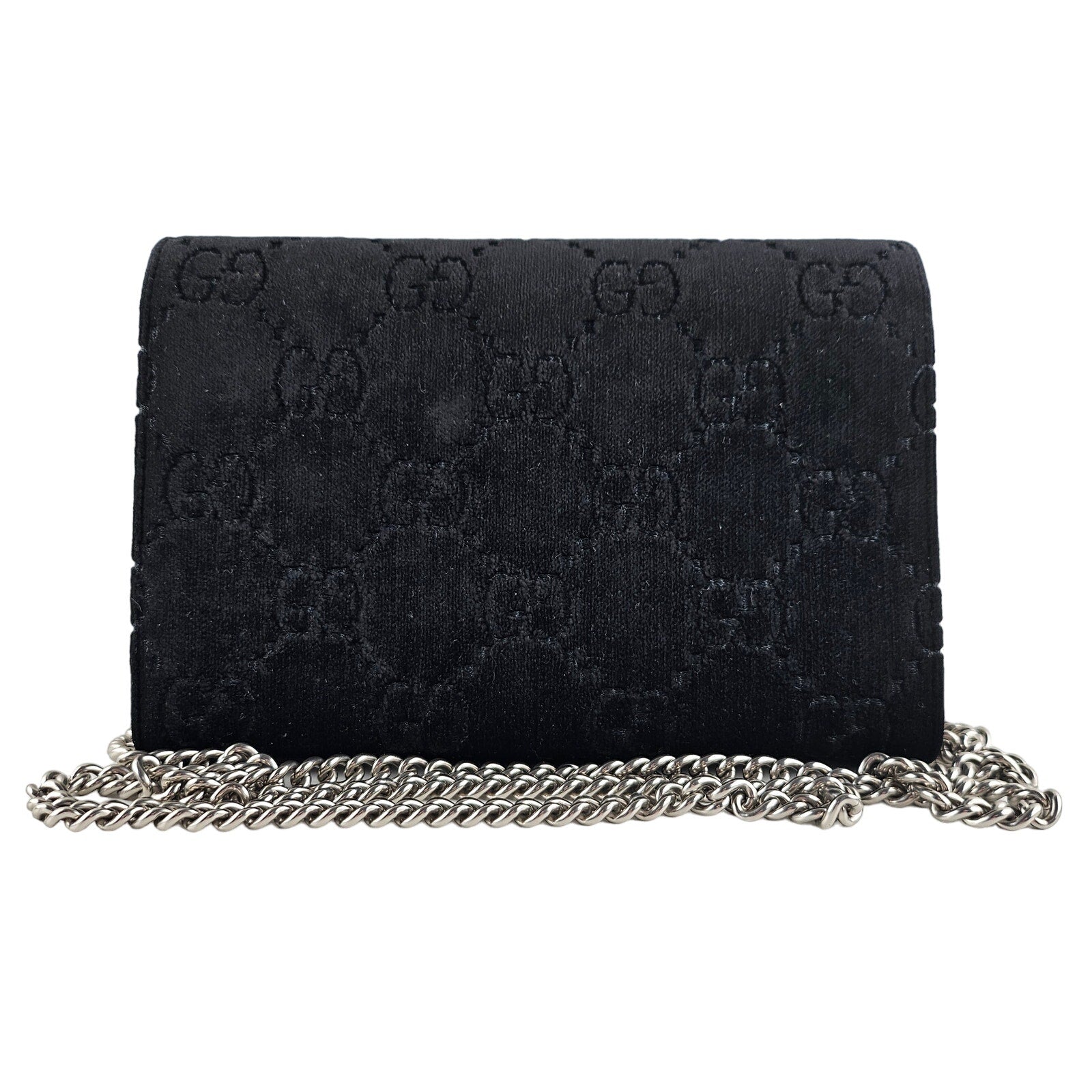 Gucci Dionysus Chain Wallet GG Velvet Small Black Crossbody Bag