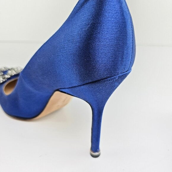 Manolo Blahnik Blue Satin Hangisi Crystal Pumps Size US 7.5 / EU 37.5