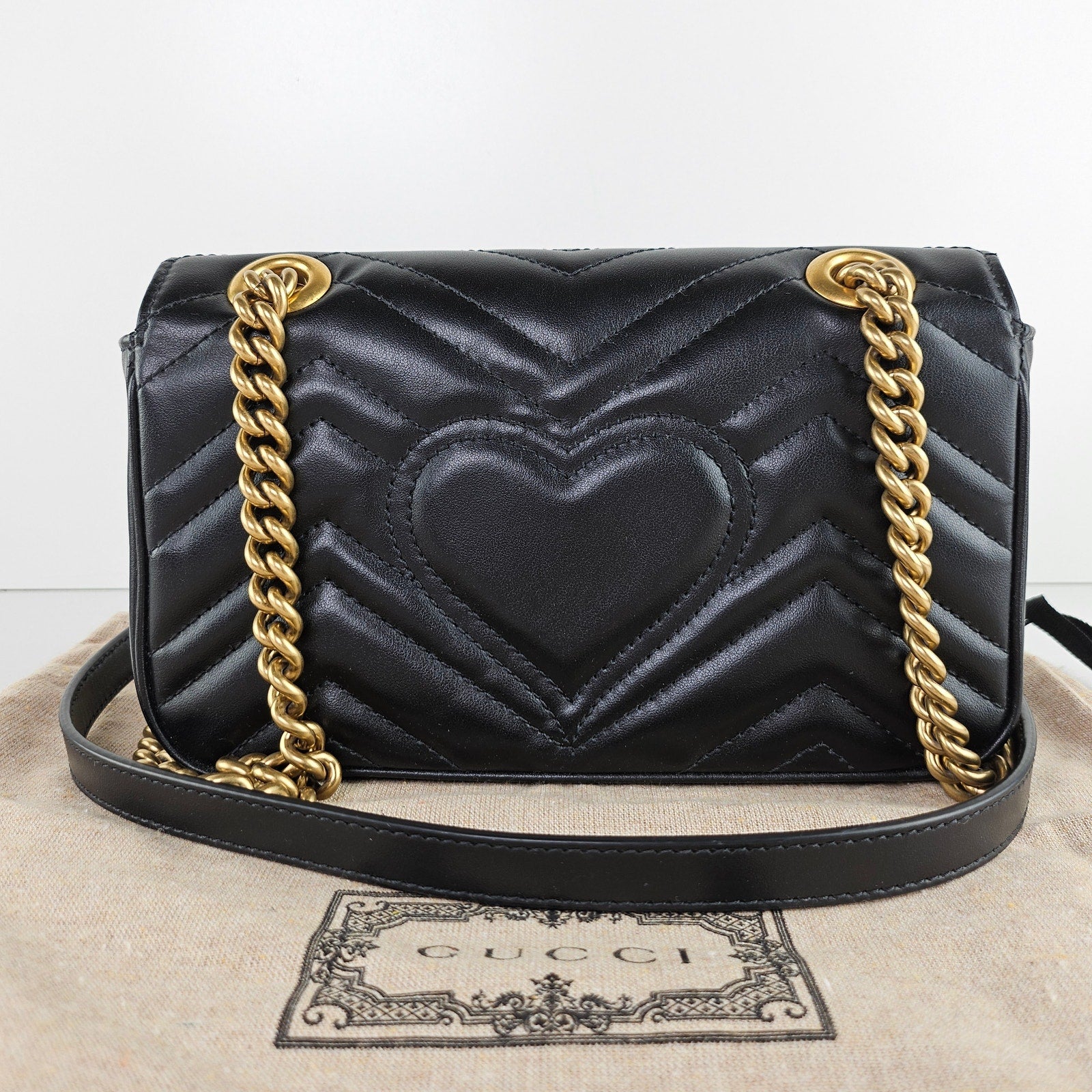 Gucci Matelasse Leather Mini GG Marmont Shoulder Bag Black